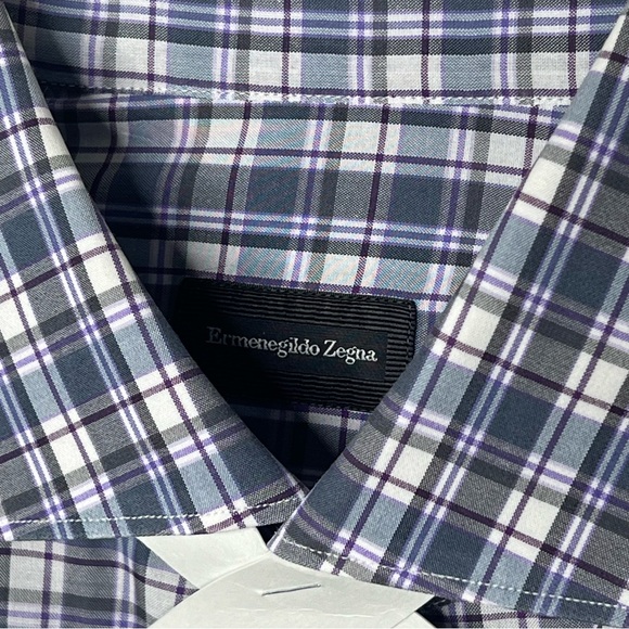 #60. Ermenegildo Zegna Gray & Purple Long Sleeved Button Shirt Med NWOT - Picture 12 of 13
